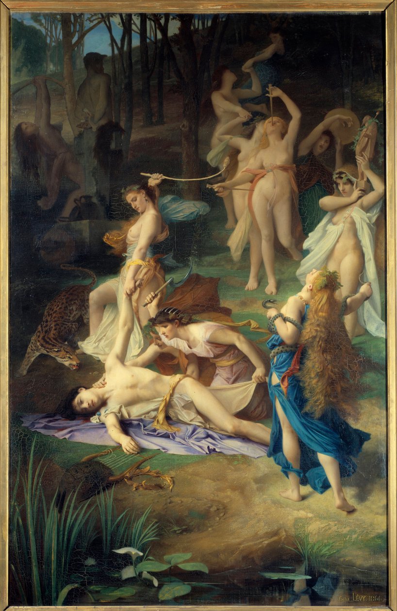 موت أورفي. قام Bacchantes (أو Menades) بتخفيف لي Orphee تمزيقه إلى قطع. لوحة بواسطة إميل ليفي (1826 - 1890) بواسطة اميل ليفي