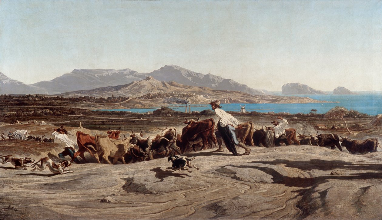 منظر لمرسيليا ، أخذ Aygalades في نزهة نهارية - رسم إميل لوبون (1809-1863) بواسطة اميل لوبون
