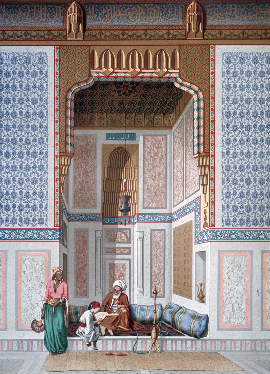 الجزء الداخلي لمسجد خوسن أحمد البوردييني. مطبوعة بالكروموليثوغراف بعد إميل بريسي دي أفينيس بواسطة إميل بريس دافين