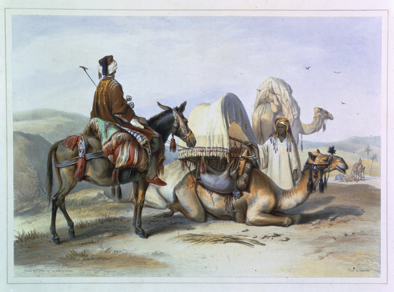 كافيلا مع جمل يحمل هوديش ، رسم توضيحي من "وادي النيل" ، نقش بواسطة حانة لينرت. بواسطة Lemercier ، 1848 بواسطة إميل بريس دافين