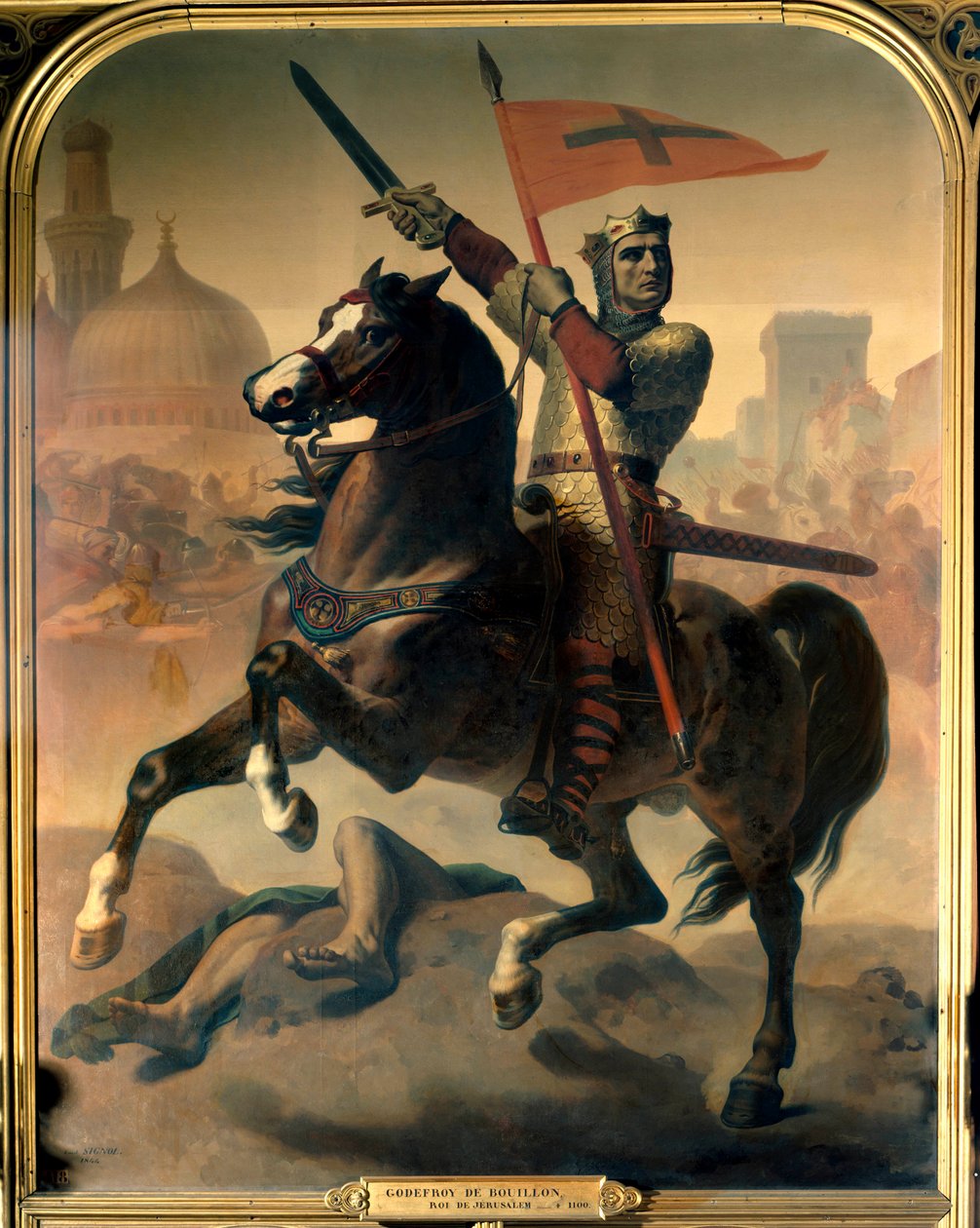 صورة الفروسية لجودفروي (أو جودفروي) لبويلون (1040 / 61-1100) ، ملك القدس لوحة لإميل سيغنول (1804-1892) 1844 قاتمة 2،98 × 2،30 م فرساي. متحف شاتو بواسطة إميل سيجنول