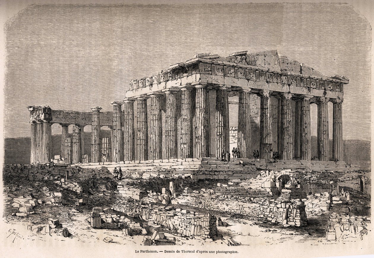 بارثينون ، أحد الأثينيين ، رسم بواسطة ثيروند ، لتوضيح قصة مابروست ، شتاء في أثينا بواسطة إميل ثيودور ثيروند