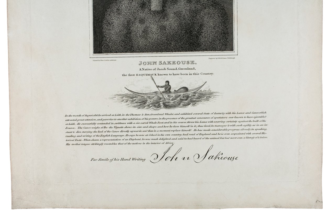 جون ساكوز ، من جاكوب ساوند ، غرينلاند ، أول Esquimaux معروف في هذا البلد ، 1816 بواسطة إميليا أندرسون