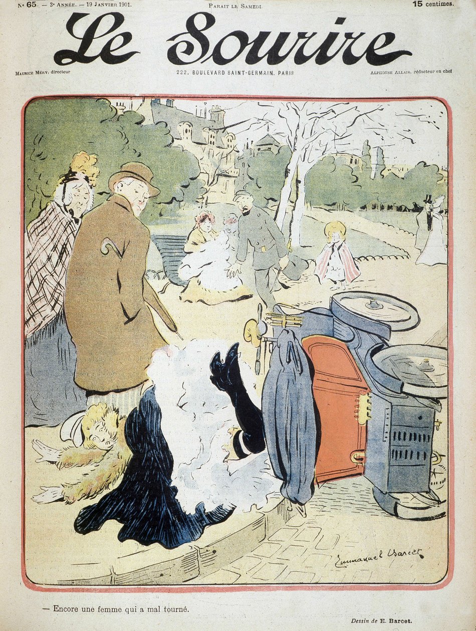 حادث سيارة: "امرأة أخرى تخطئ". رسم إيضاحي لإيمانويل باركيت (1870-1940) - في "" Le Smile "" من 19/01/1901 بواسطة إيمانويل باركيت
