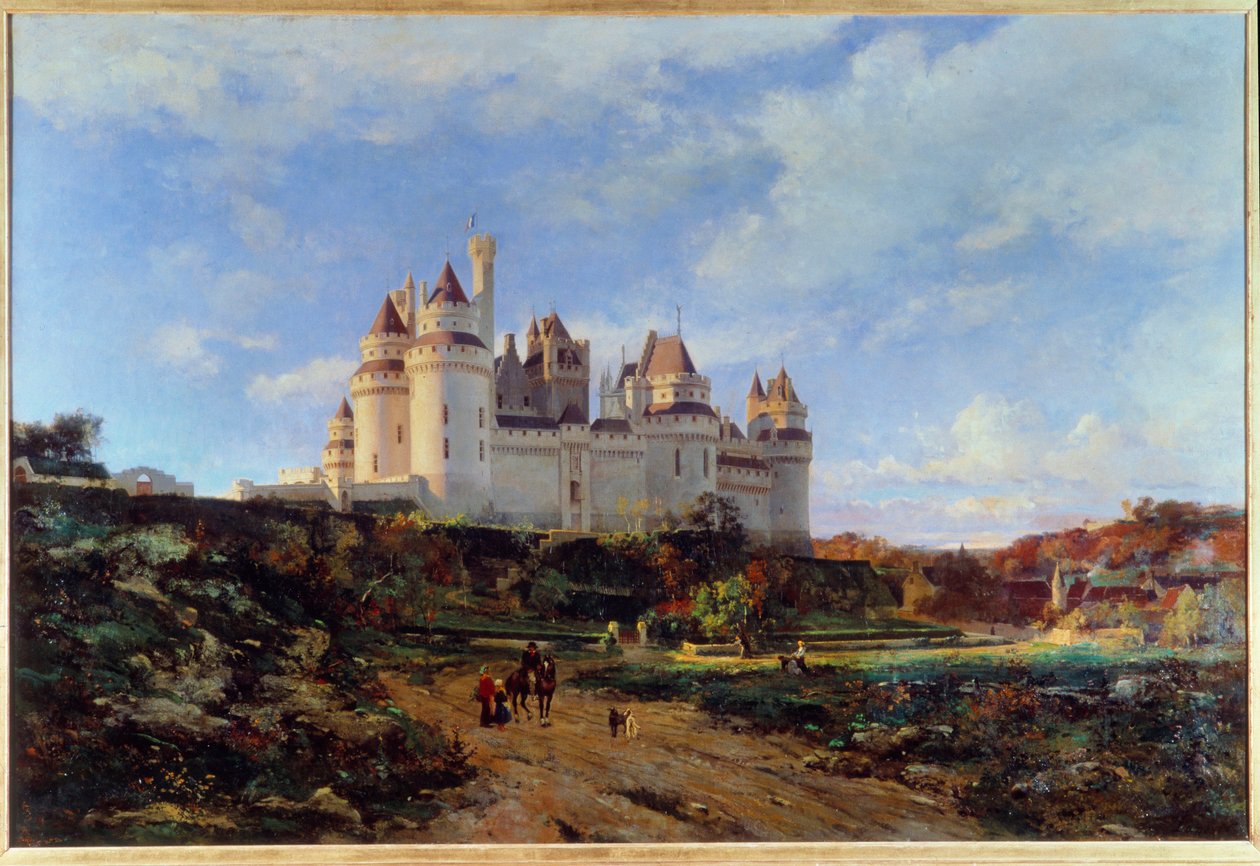 منظر لقلعة Pierrefonds في Oise لوحة رسمها Emmanuel Lansyer (1835-1893) Beauvais في القرن التاسع عشر. Musee Departemental de l