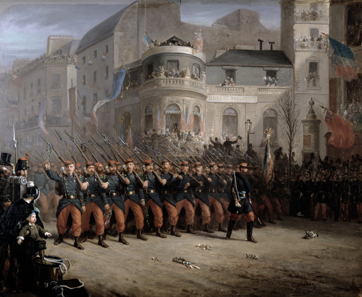 عودة القوات إلى باريس من شبه جزيرة القرم ، Boulevard des Italiens ، أمام جناح هانوفر ، ديسمبر 1855 بواسطة كتلة عمانوئيل