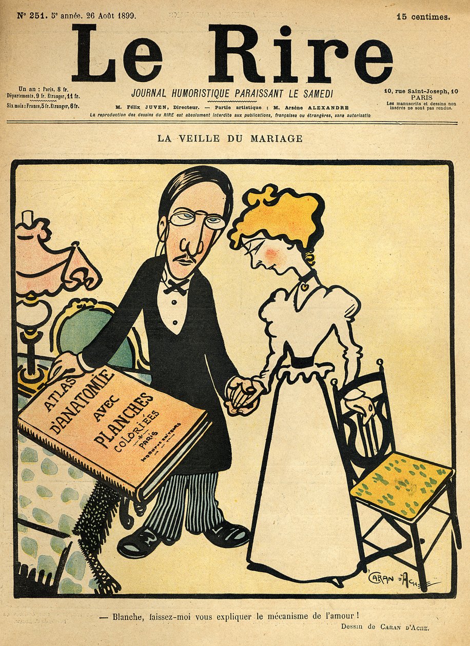 في اليوم السابق للزفاف ، رسم كاريكاتوري من غلاف "Le Rire" ، 26 أغسطس 1899 بواسطة إيمانويل بوار كاران داش