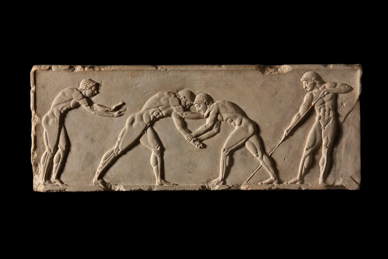 قاعدة لاعب الكرة ، الجانب الأمامي. جزء من قاعدة لاعب الكرة Endoios. من أثينا عام 510 ق بواسطة إندويوس