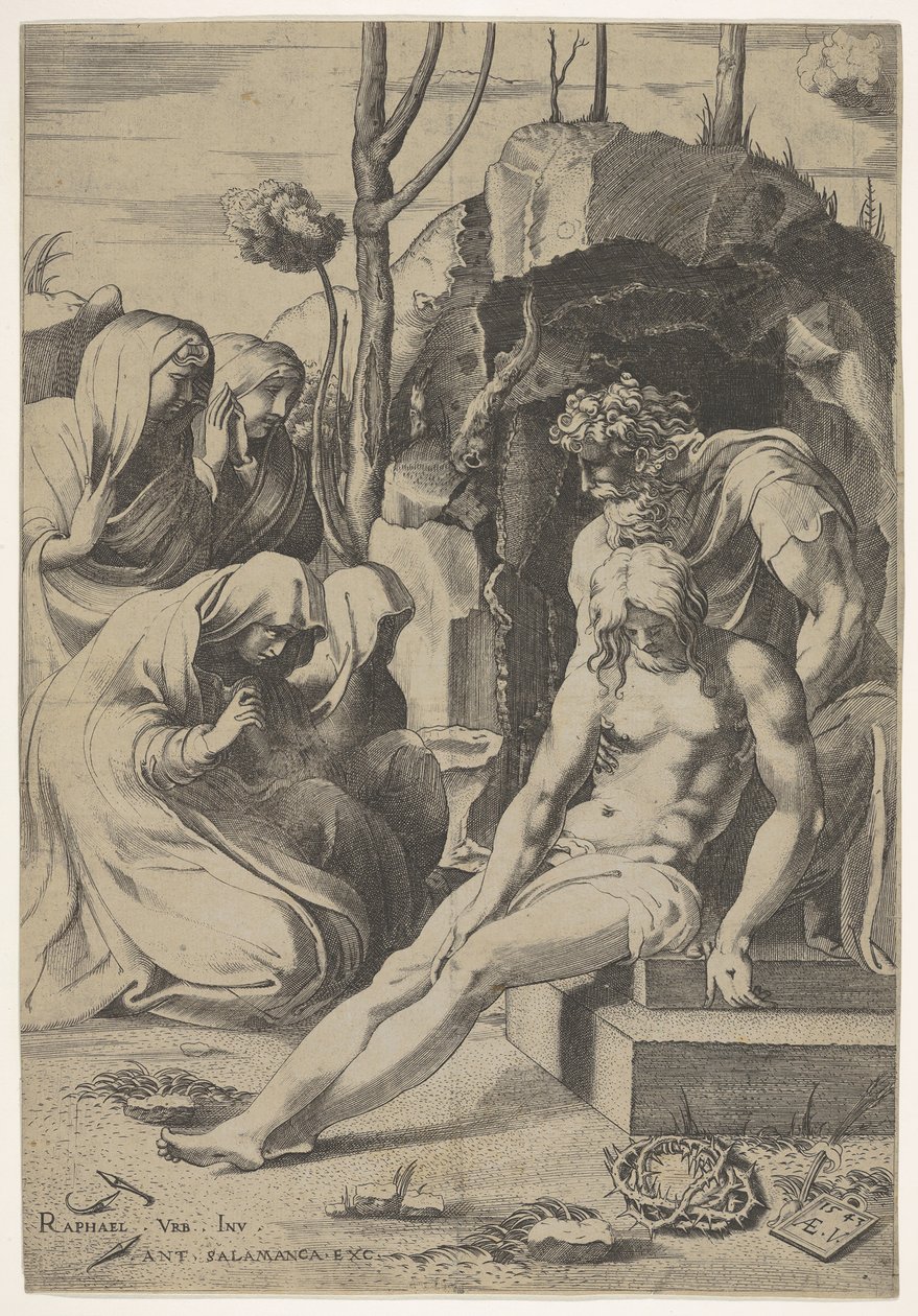 قبر المسيح ، الذي صدره يوسف من Arimathea ، مع راكعين و ... ، 1543. بواسطة Enea Vico