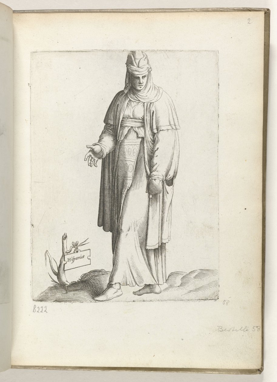 إسبانيا (العنوان على الكائن) Vrouw في Spaanse kleding. كاليفورنيا. 1550 مواقف الدول المختلفة في عصرنا (عنوان المسلسل) بواسطة Enea Vico