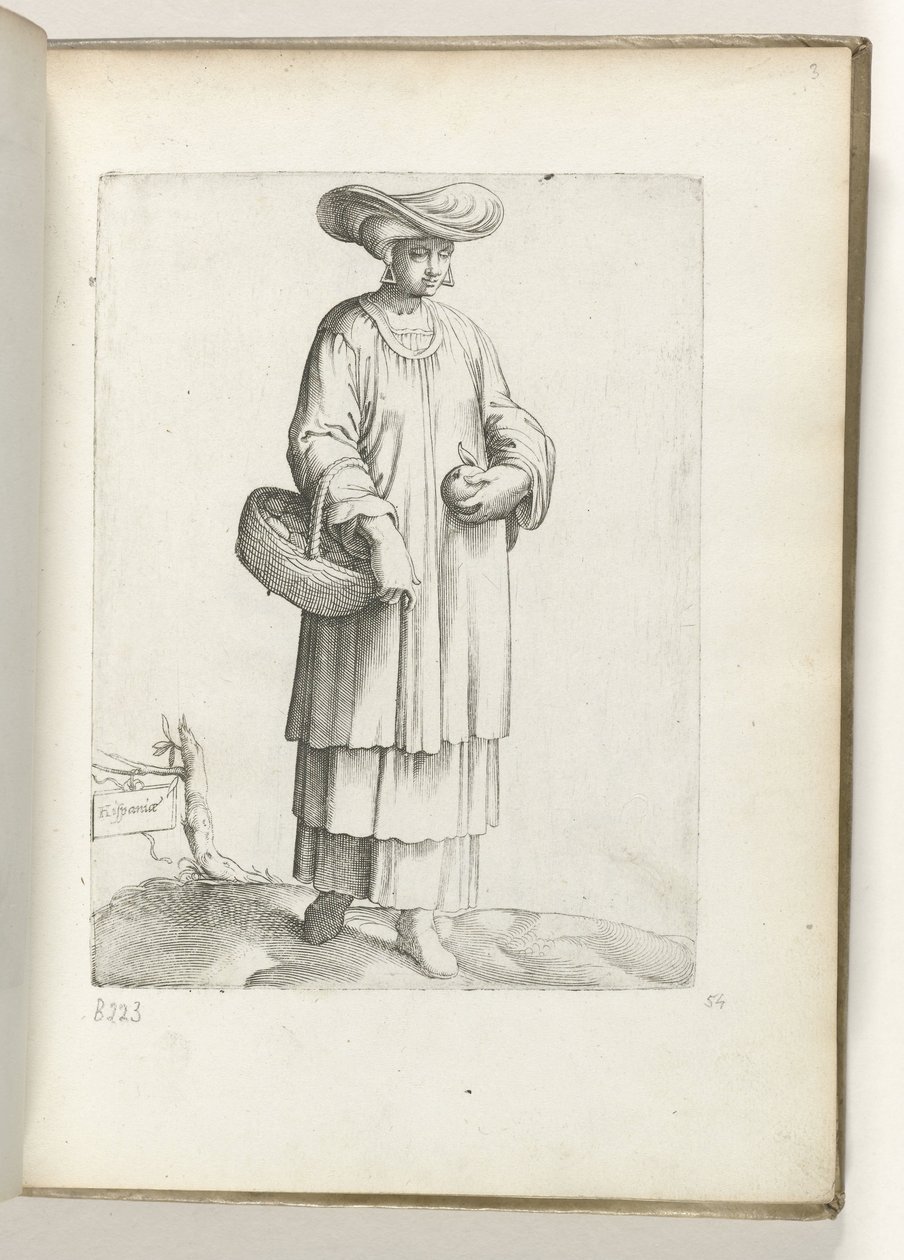 إسبانيا (العنوان على الكائن) التقى Vrouw ماند في Spaanse kleding. كاليفورنيا. 1550 مواقف الدول المختلفة في عصرنا (عنوان المسلسل) بواسطة Enea Vico