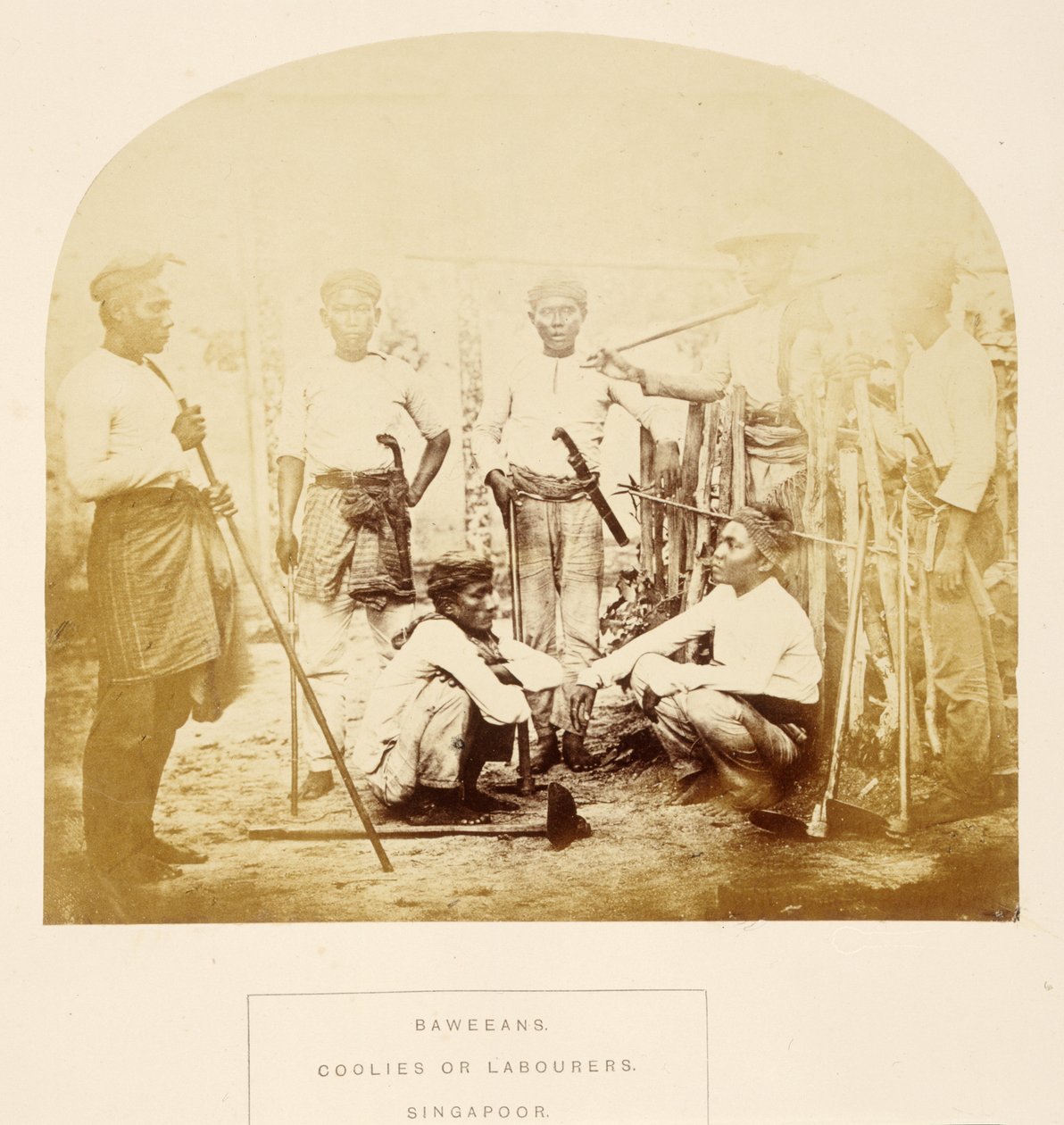 Baweeans، Coolies or Labourers، Singapore، from The People of India، بقلم ج. فوربس واتسون ، نُشر عام 1868 (طبعة زخرفية) بواسطة مصور انجليزى