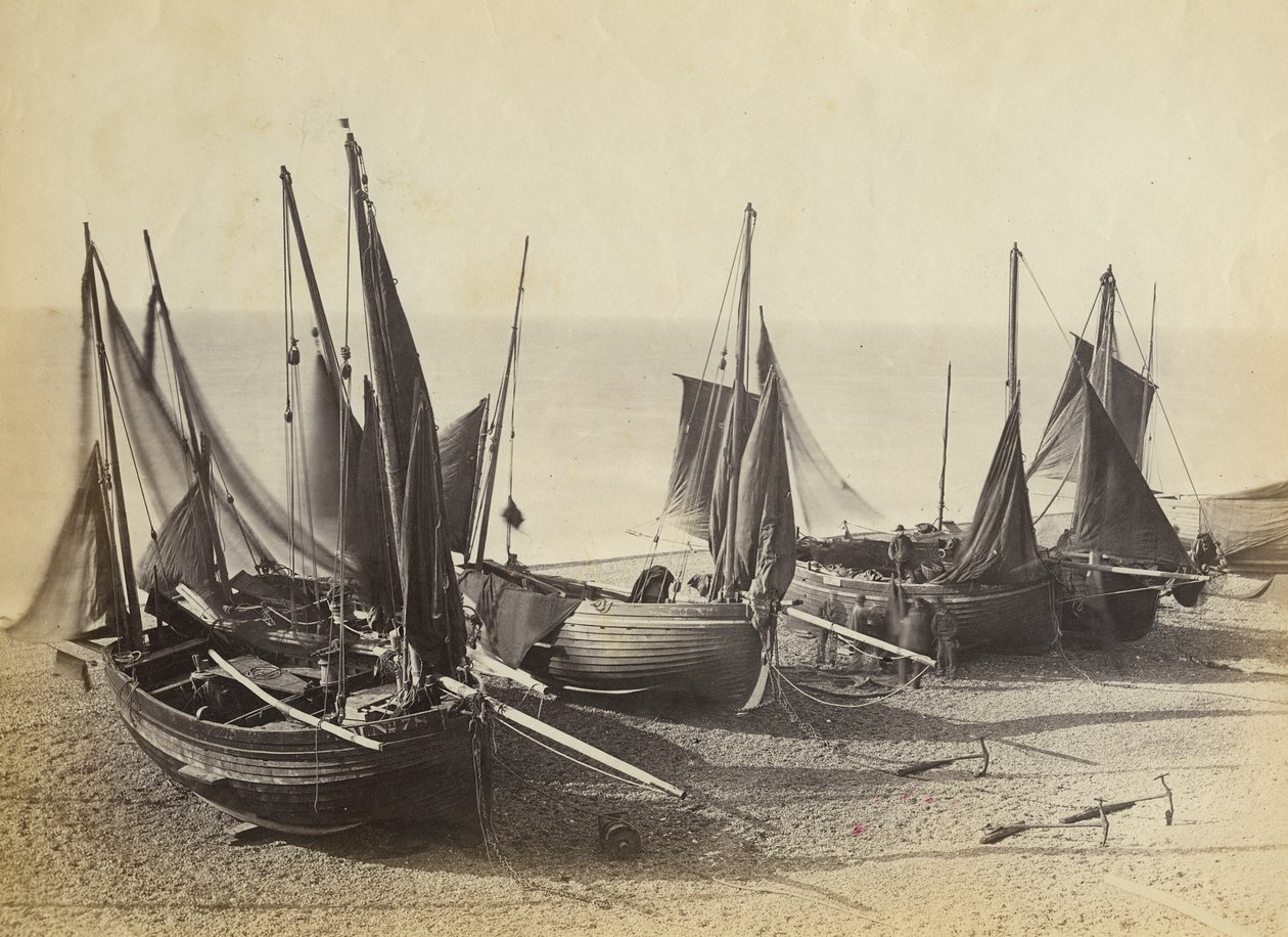 انسحبت قوارب الصيد إلى الشاطئ في شورهام-باي-سي ، 1880 (صورة) بواسطة مصور انجليزى