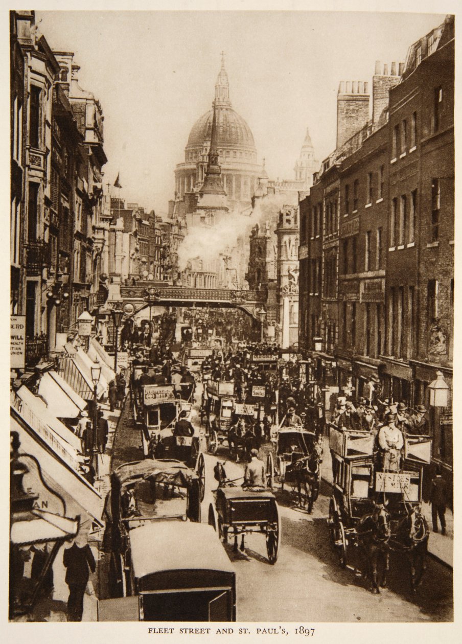 شارع فليت وسانت بولس ، 1897 ، صورة من التايمز (صورة بني داكن) بواسطة مصور انجليزى