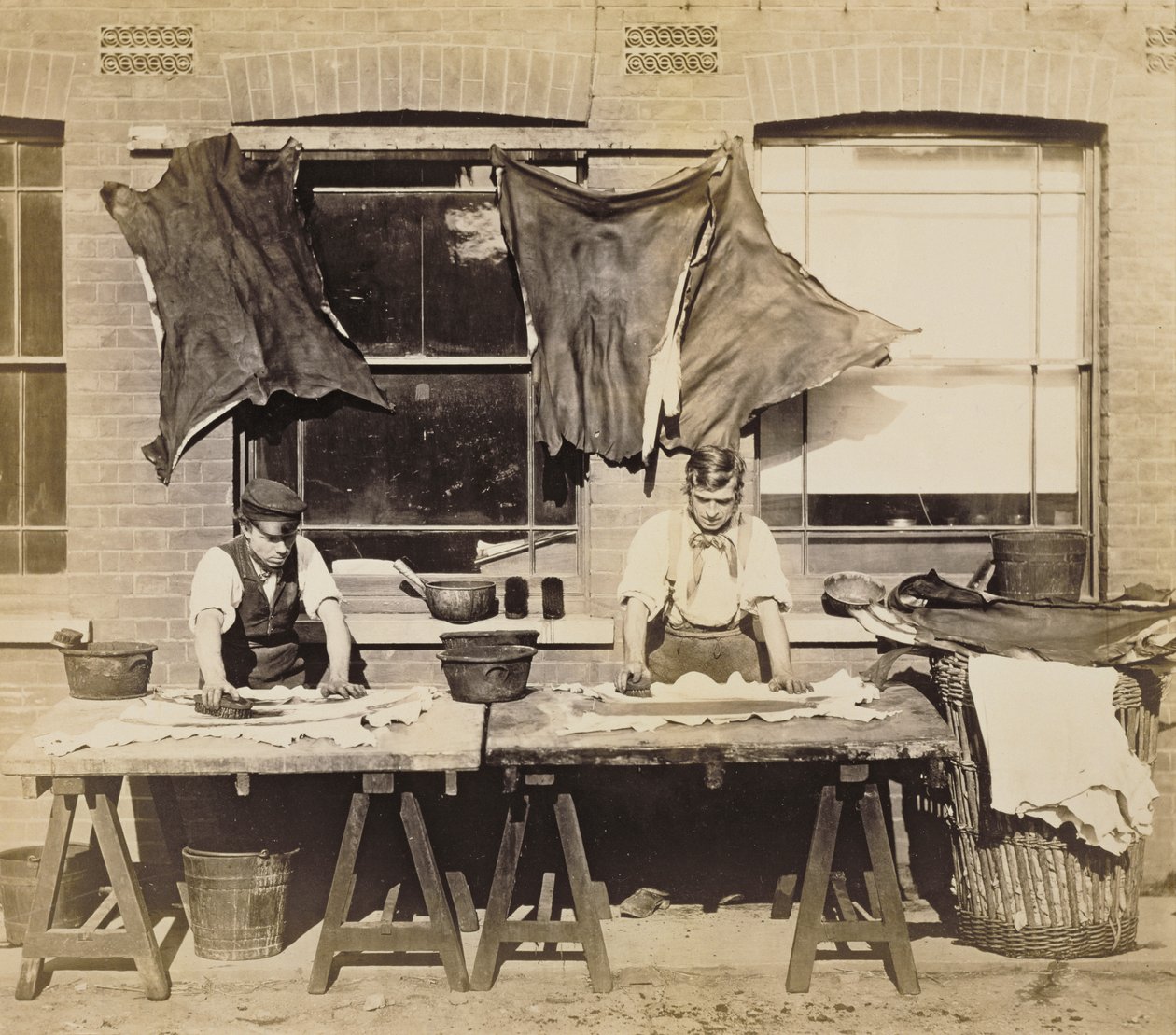 صباغة الجلود لصنع القفازات ، Bevington and Sons ، 1861-62 (صورة بني داكن) (انظر أيضًا 232992) بواسطة مصور انجليزى