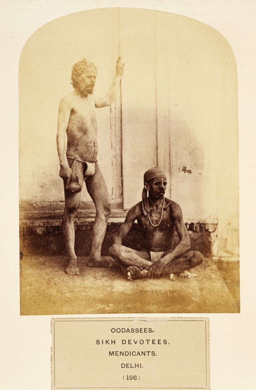 Oodassees ، Sikh Devotees ، Mendicants ، Delhi ، from The People of India ، بقلم جيه فوربس واتسون ، تم نشره عام 1868 (طبعة زخرفية) بواسطة مصور انجليزى