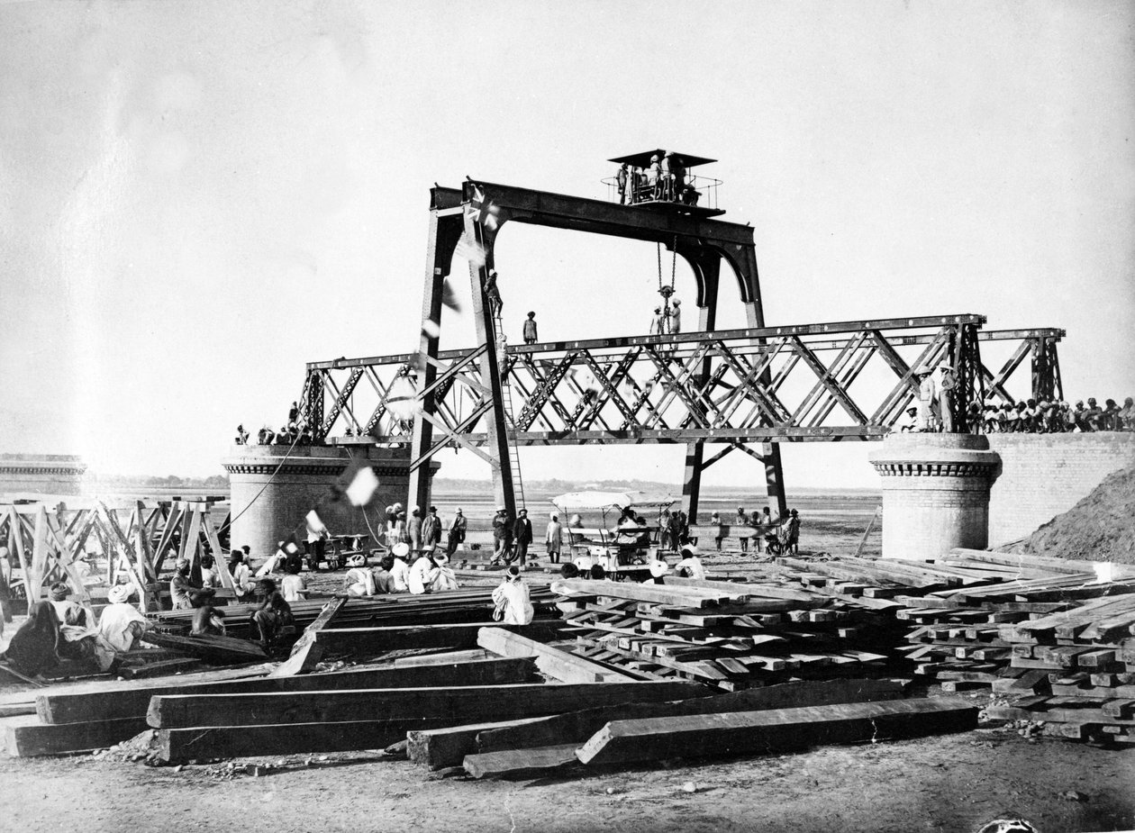 بناء جسر جيلوم ، باكستان c.1873 بواسطة مصور انجليزى