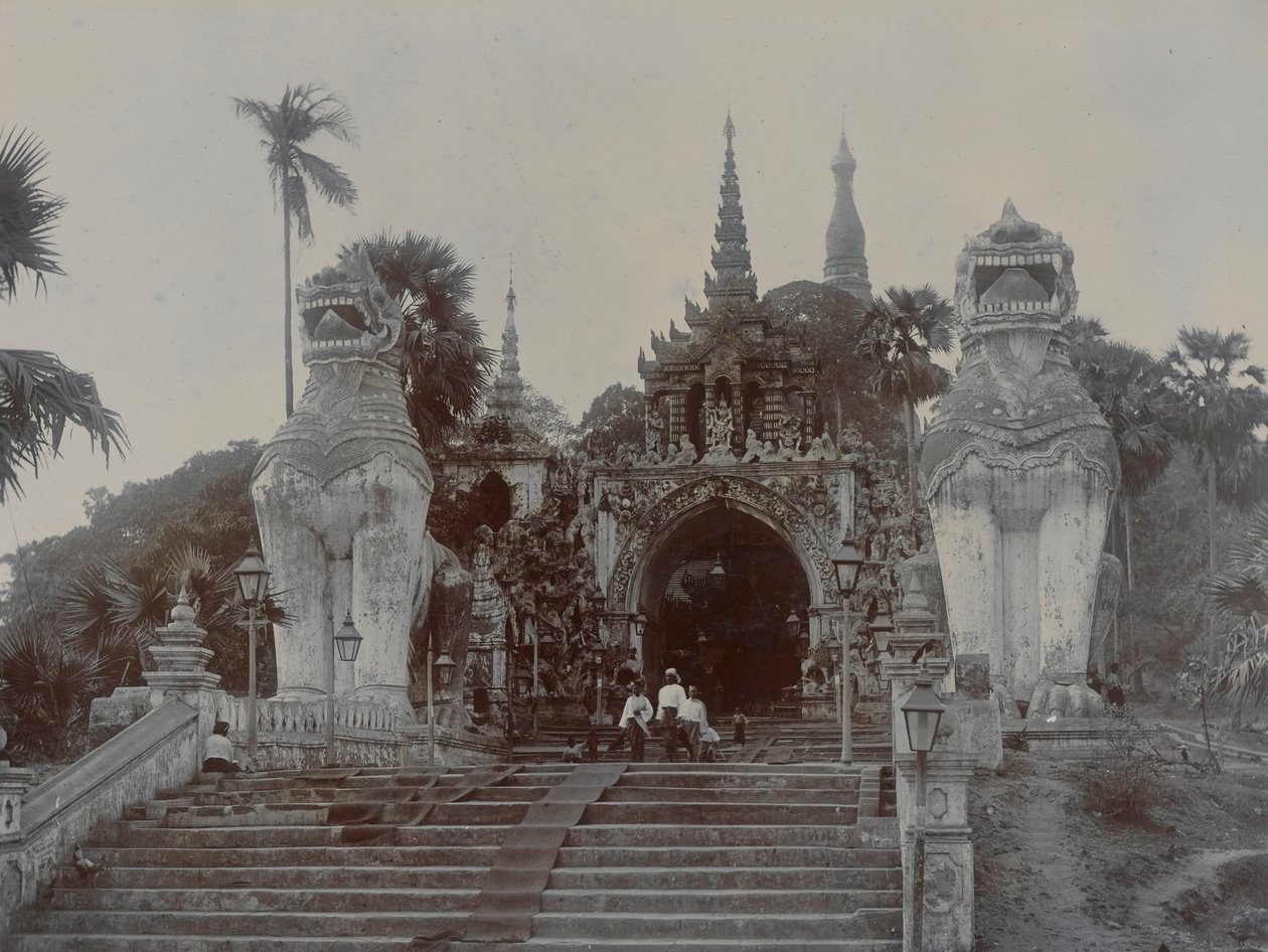 معبد شويداغون في رانغون ، بورما ، c.1860 (طبعة زلال) بواسطة مصور انجليزى