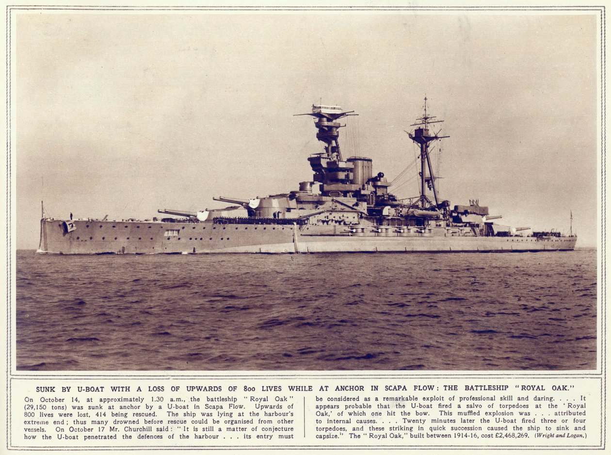 البارجة ، رويال أوك ، من أخبار الحرب المصورة ، نشرت في 1 نوفمبر 1939 بواسطة مصور انجليزى
