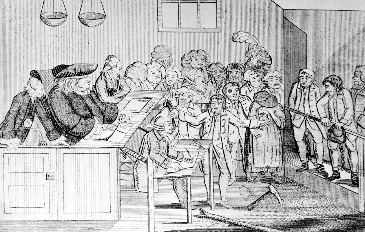 سندات وحكم ، السير جون فيلدنج رئيس محكمة Bow Street Court ، 1779 بواسطة مدرسة اللغة الإنجليزية