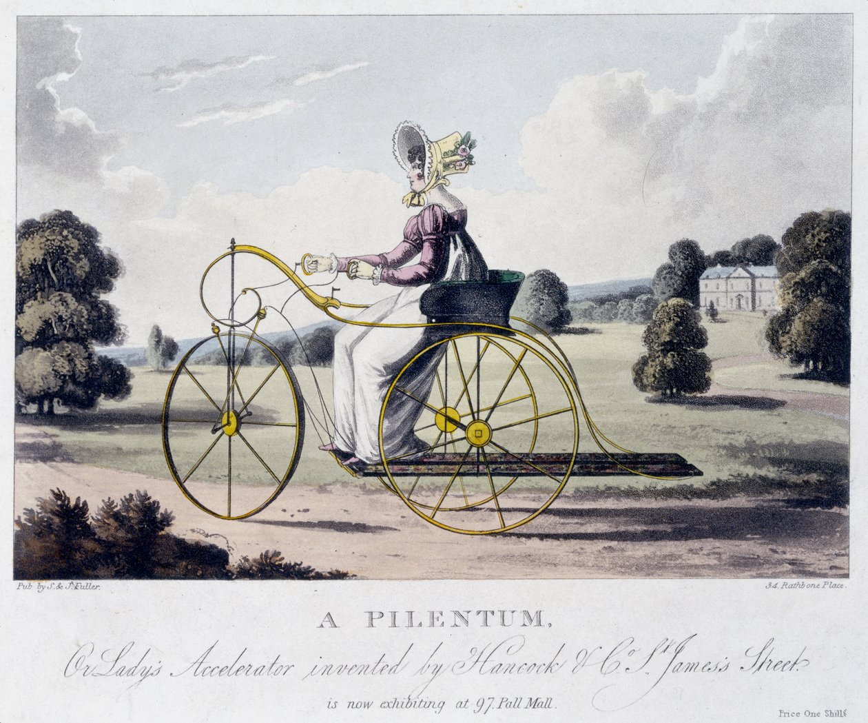 A Pilentum أو Ladys Accelerator اخترعها هانكوك وشركاه ، شارع سانت جاميس ، c.1820 (ألوان مائية) بواسطة مدرسة اللغة الإنجليزية