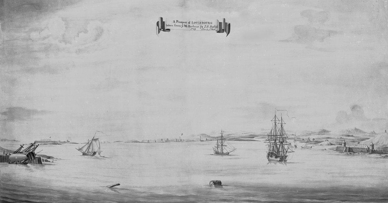 صورة مرتقبة لويسبورغ مأخوذة من أيها هاربور 1749 بواسطة مدرسة اللغة الإنجليزية