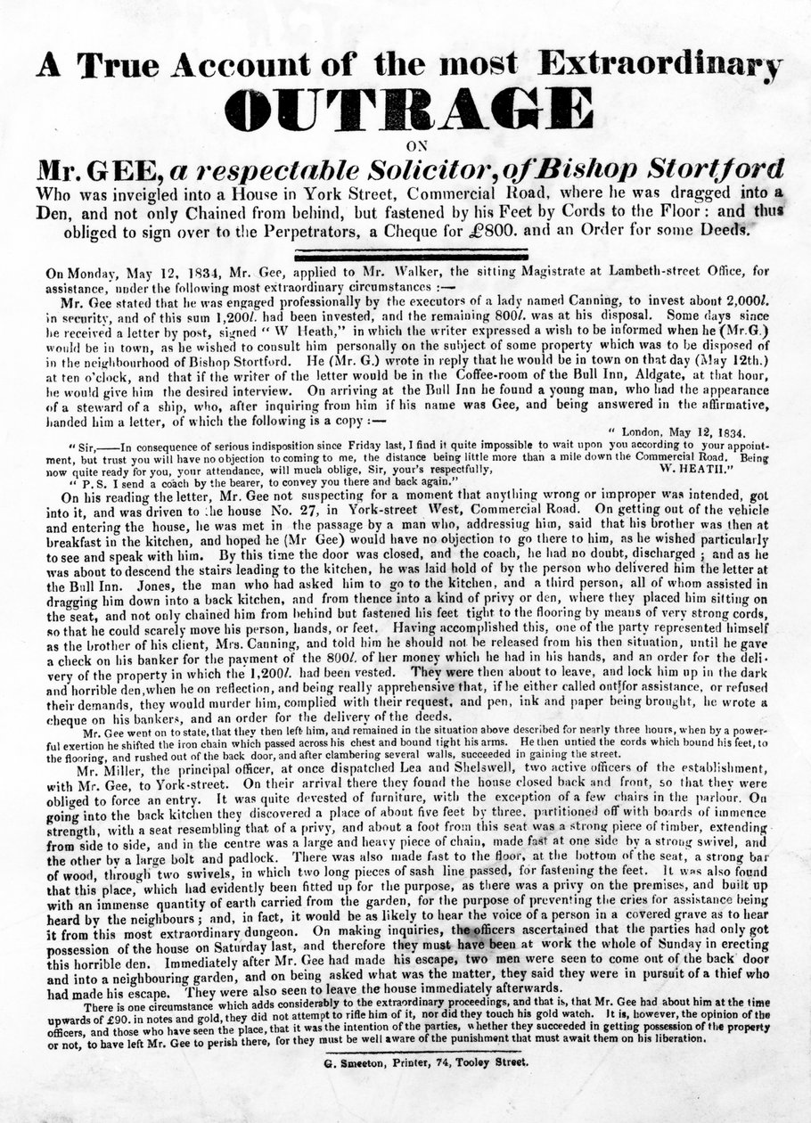 سرد حقيقي لأشد غضب استثنائي على السيد جي ، 1834 (الحروف) بواسطة مدرسة اللغة الإنجليزية