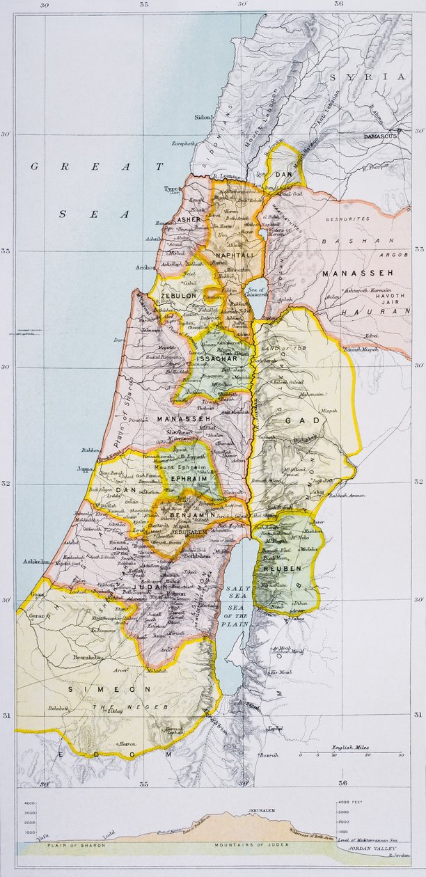 فلسطين القديمة ، من "أطلس العالم للعالم" ، نُشر في لندن ، عام 1899 بواسطة مدرسة اللغة الإنجليزية