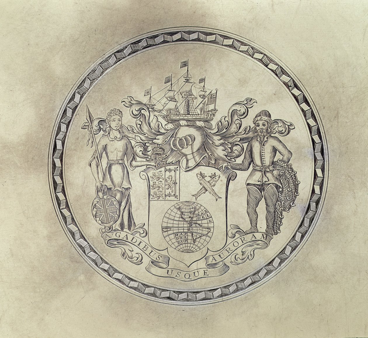 ترسانة من شركة South Sea ، محفورة على سيلفر ، 1714 (الفضة المذهبة) بواسطة مدرسة اللغة الإنجليزية