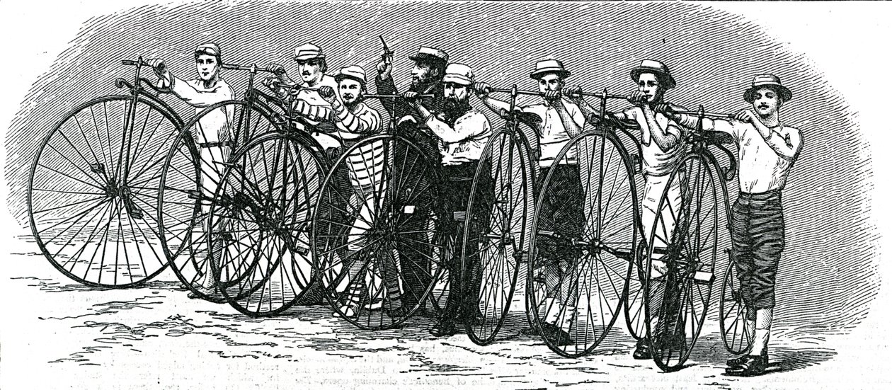 سباق دراجات من باث إلى لندن - البداية ، رسم توضيحي من "الجرافيك" ، 15 أغسطس 1874 بواسطة مدرسة اللغة الإنجليزية