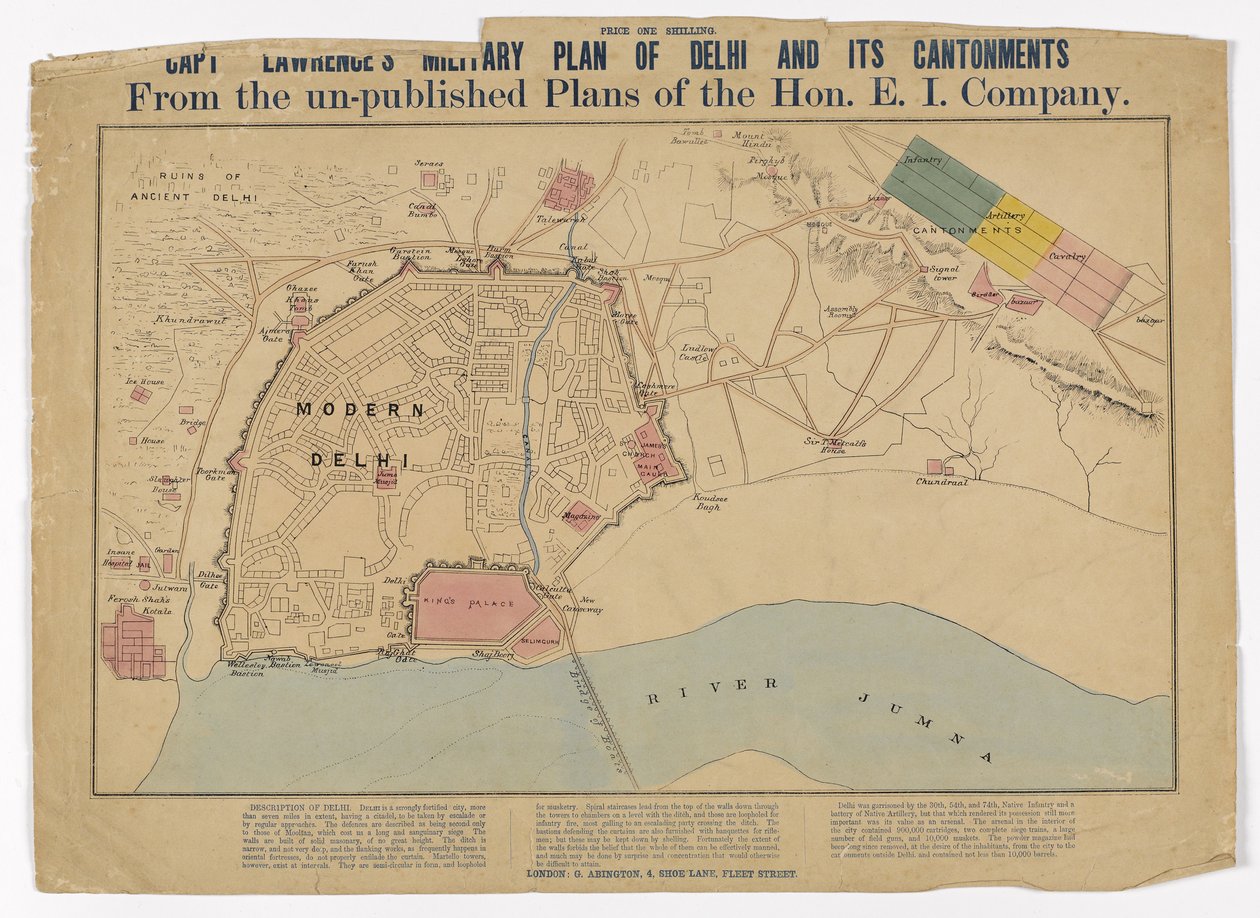 الكابتن لورنس الخطة العسكرية لدلهي وأقاليمها من الخطط غير المنشورة لشركة Hon EI ، c.1860 بواسطة مدرسة اللغة الإنجليزية