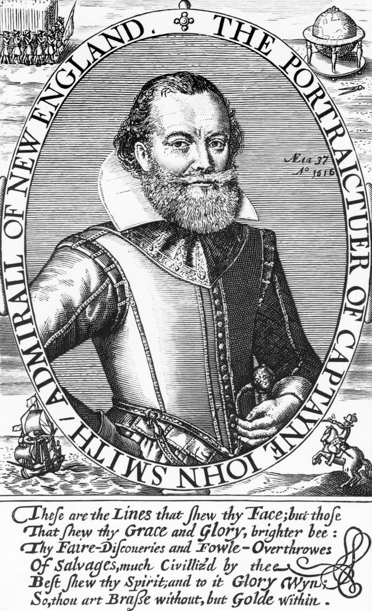 النقيب جون سميث (1580-1631) الحاكم الأول لفرجينيا ، 1616 بواسطة مدرسة اللغة الإنجليزية