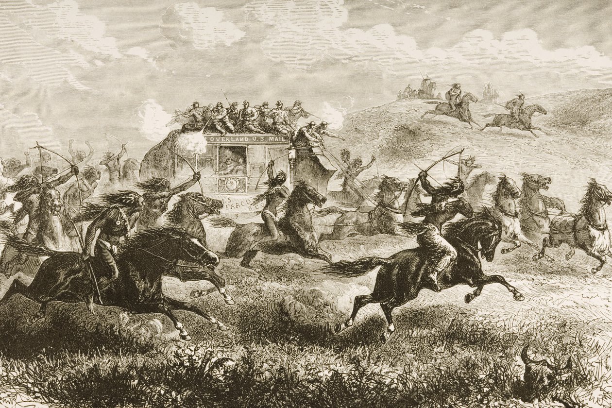 حمل بريد الولايات المتحدة عبر سييرا نيفادا في عام 1860 ، من "الصور الأمريكية" ، نشرته جمعية المسالك الدينية ، 1876 بواسطة مدرسة اللغة الإنجليزية