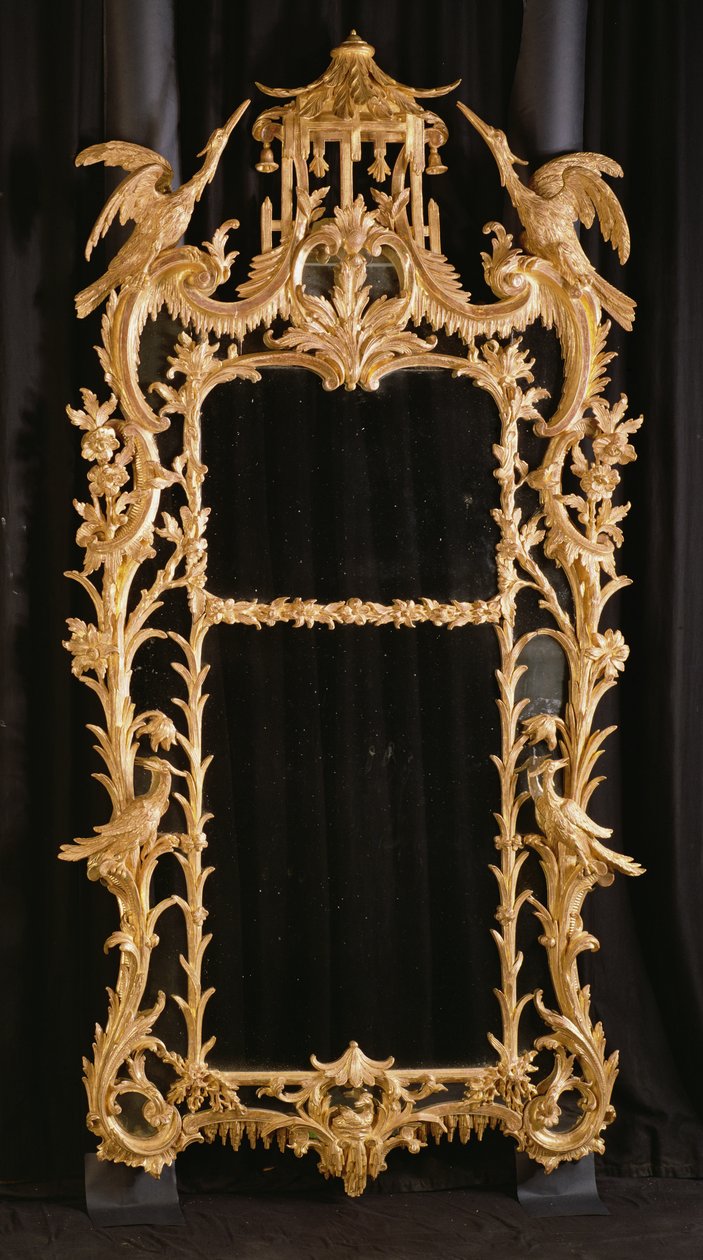 مرآة منحوتة ، c.1760 (خشب مذهب) بواسطة مدرسة اللغة الإنجليزية