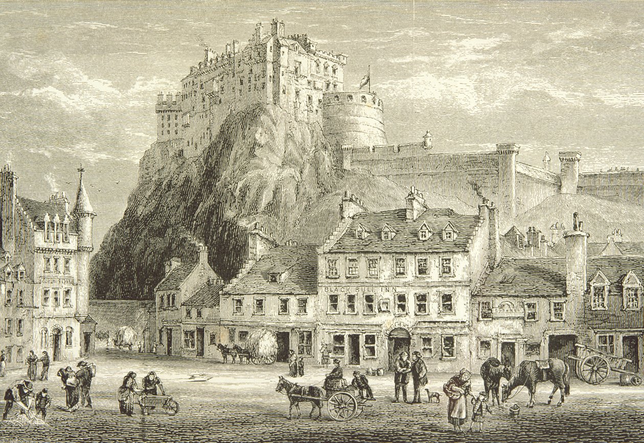 Castle and Grassmarket، Edinburgh في عام 1880 ، من "الصور الاسكتلندية" التي نشرتها جمعية المسالك الدينية ، 1886 بواسطة مدرسة اللغة الإنجليزية