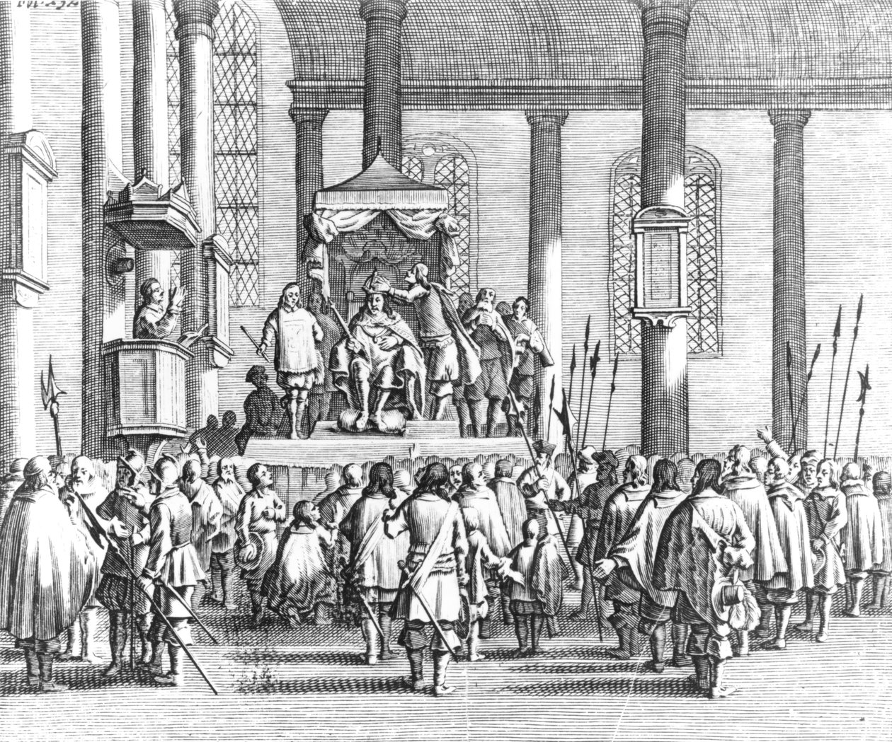 توج تشارلز الثاني (1630-1685) في سكون ، 1651 بواسطة مدرسة اللغة الإنجليزية