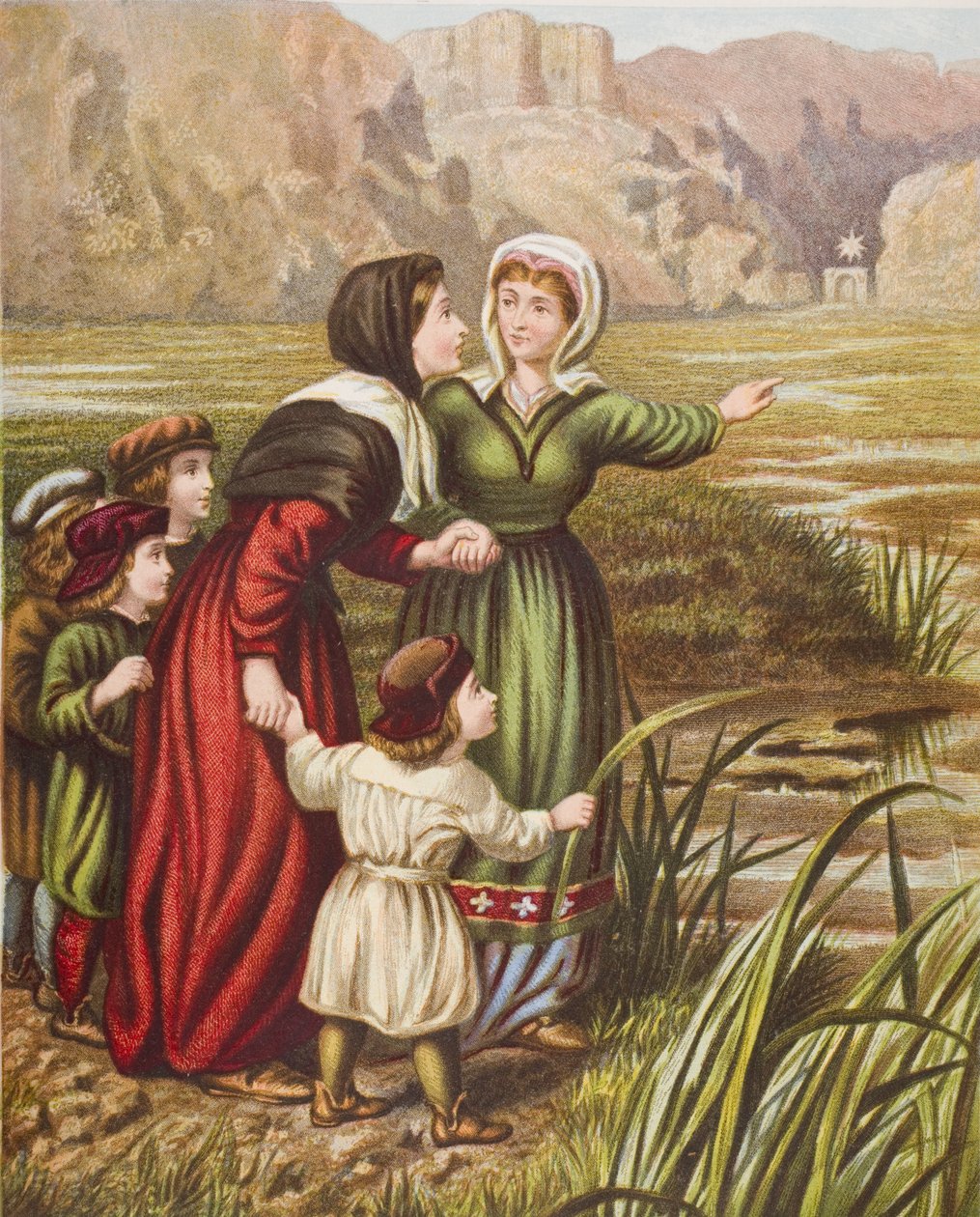 كريستيانا والرحمة في Slough of Despond ، توضيح من "تقدم الحاج" لجون بونيان (1628-88) بواسطة مدرسة اللغة الإنجليزية
