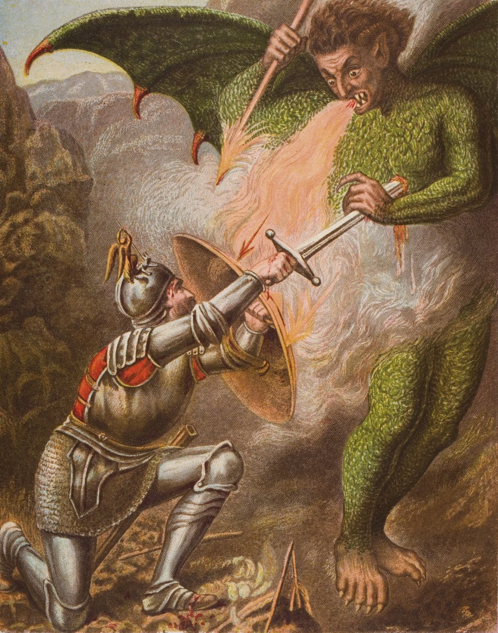 صراع المسيحي مع Apollyon ، رسم توضيحي من "تقدم الحاج" لجون بونيان (1628-1688) بواسطة مدرسة اللغة الإنجليزية