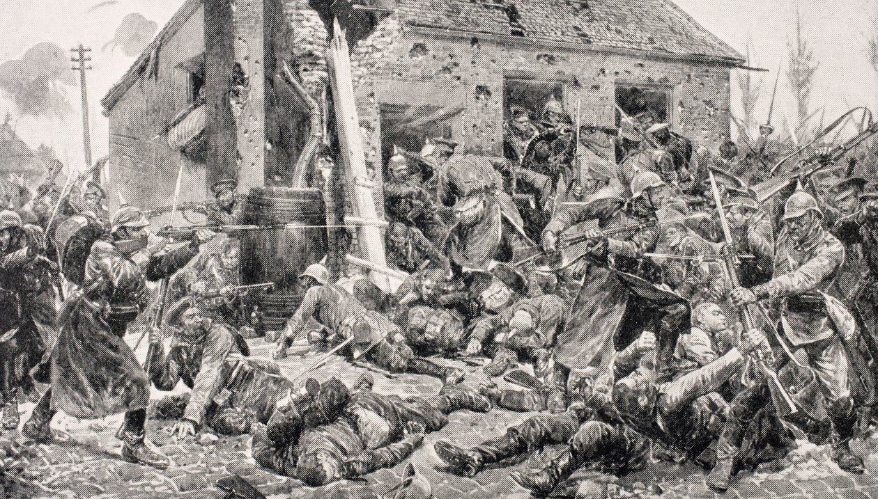 عمل حراس كولدستريم ، Landrecies ، 24 أغسطس 1914 ، من "The War Illustrated Album deLuxe" ، نُشر في لندن ، 1916 بواسطة مدرسة اللغة الإنجليزية