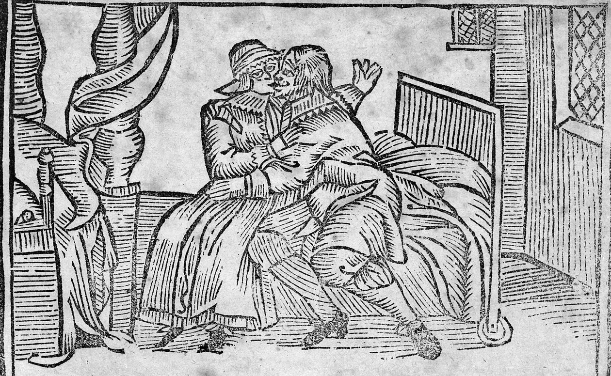 تقبيل الزوجين ، التوضيح من "Roxburghe Ballads" بواسطة مدرسة اللغة الإنجليزية