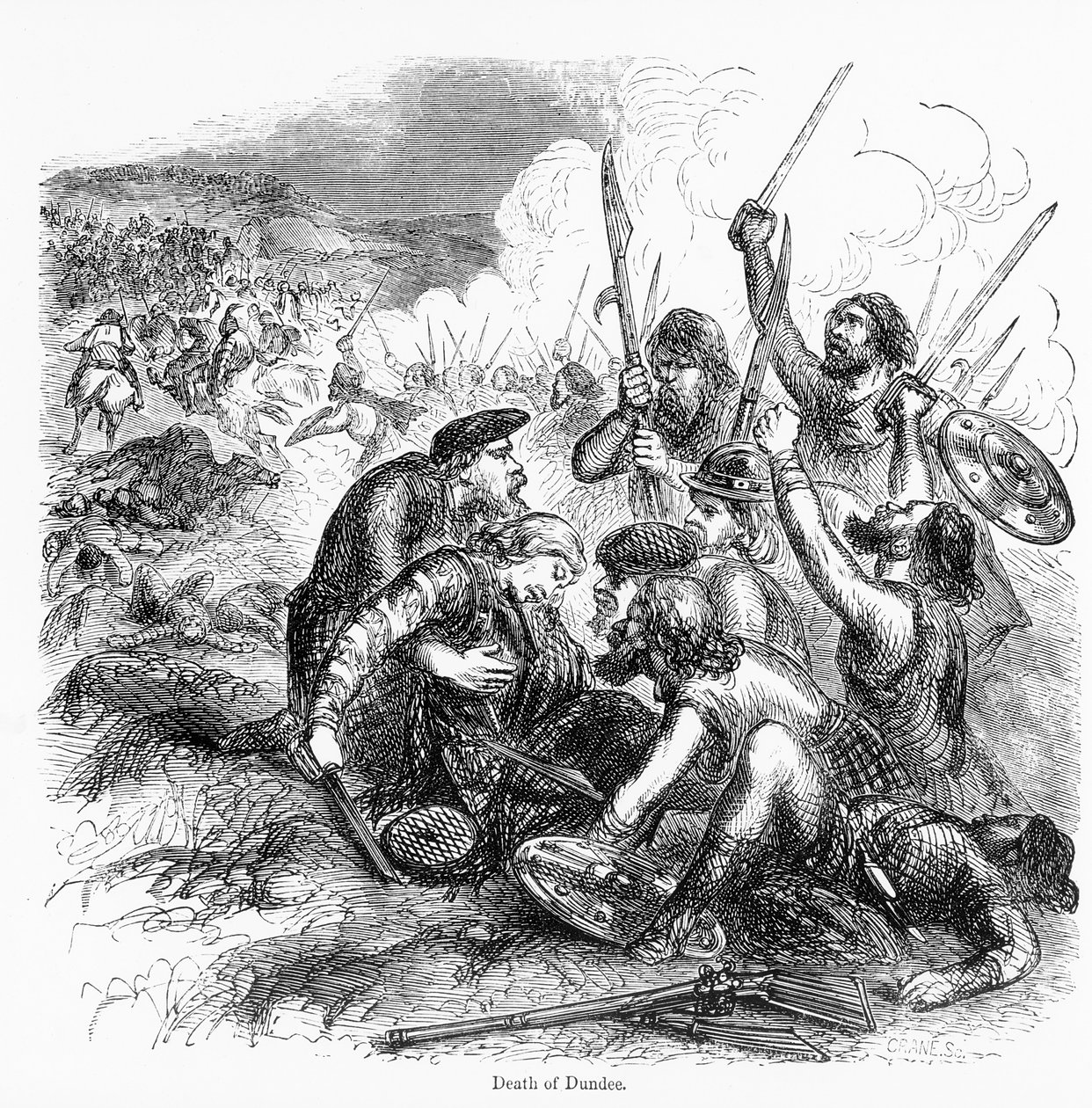 وفاة دندي في عام 1675 ، نقشها كرين بواسطة مدرسة اللغة الإنجليزية