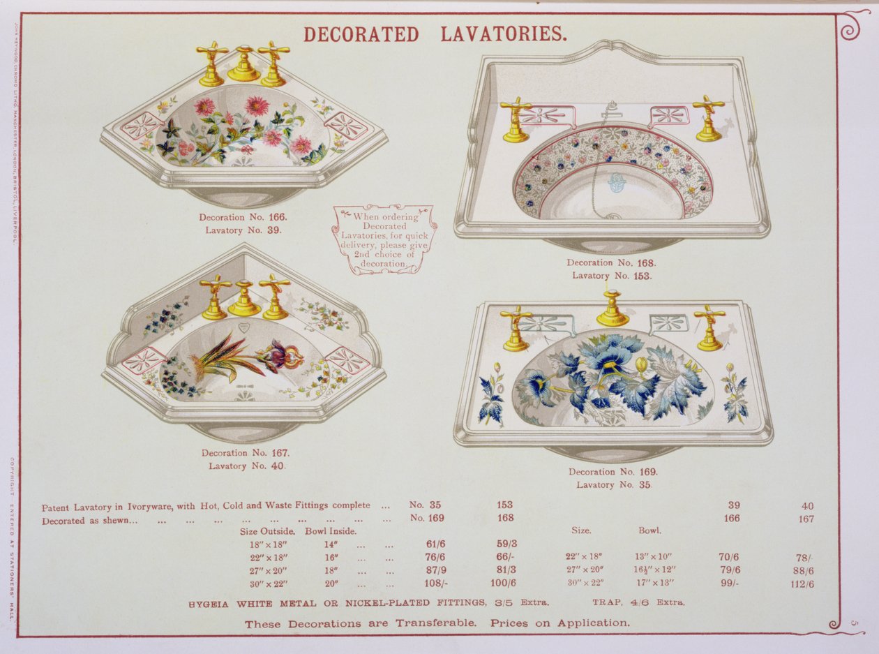 المراحيض المزخرفة من كتالوج الأدوات الصحية التي تنتجها Morrison، Ingram & Co. ، مانشستر ، تم نشرها عام 1890 بواسطة مدرسة اللغة الإنجليزية