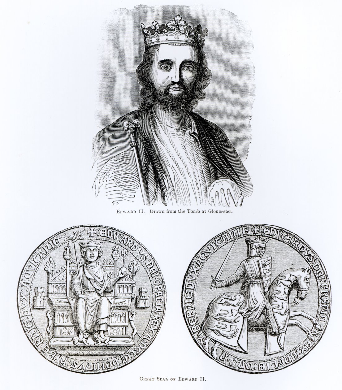 إدوارد الثاني (1284-1327) مستمد من المقبرة في غلوستر ، والختم العظيم بواسطة مدرسة اللغة الإنجليزية