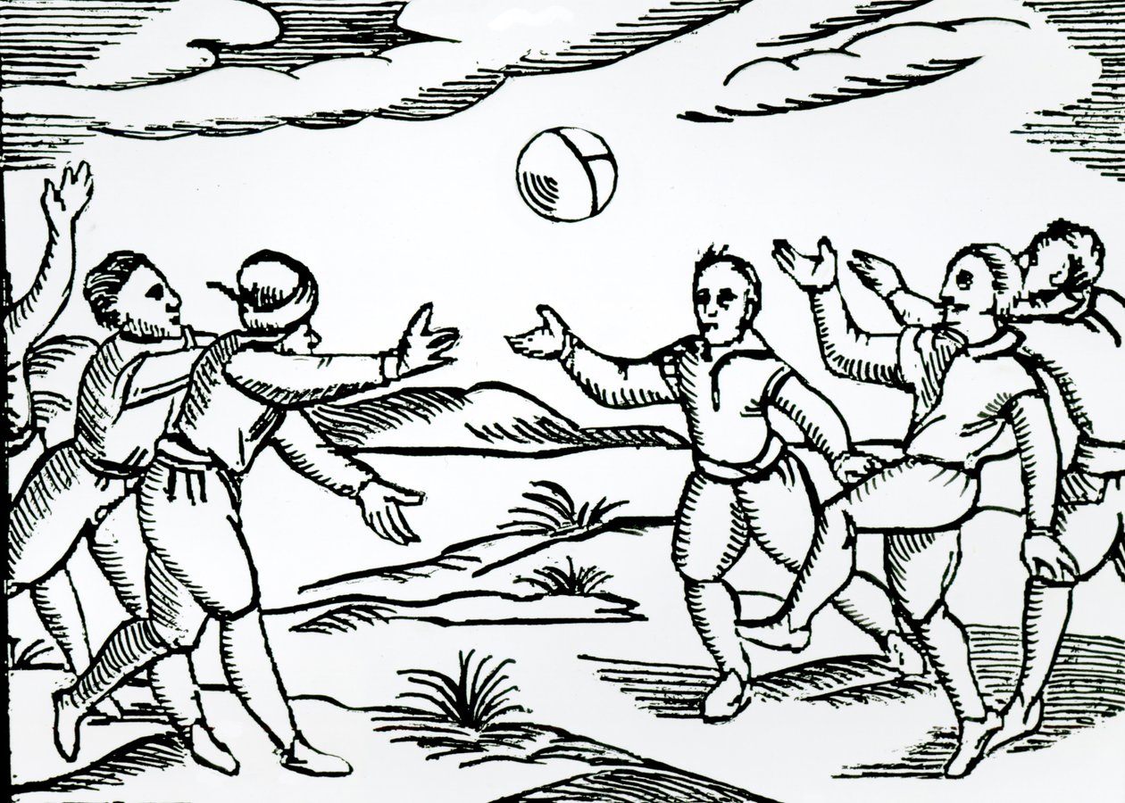 كرة القدم الإليزابيثي (طباعة خشبية) بواسطة مدرسة اللغة الإنجليزية