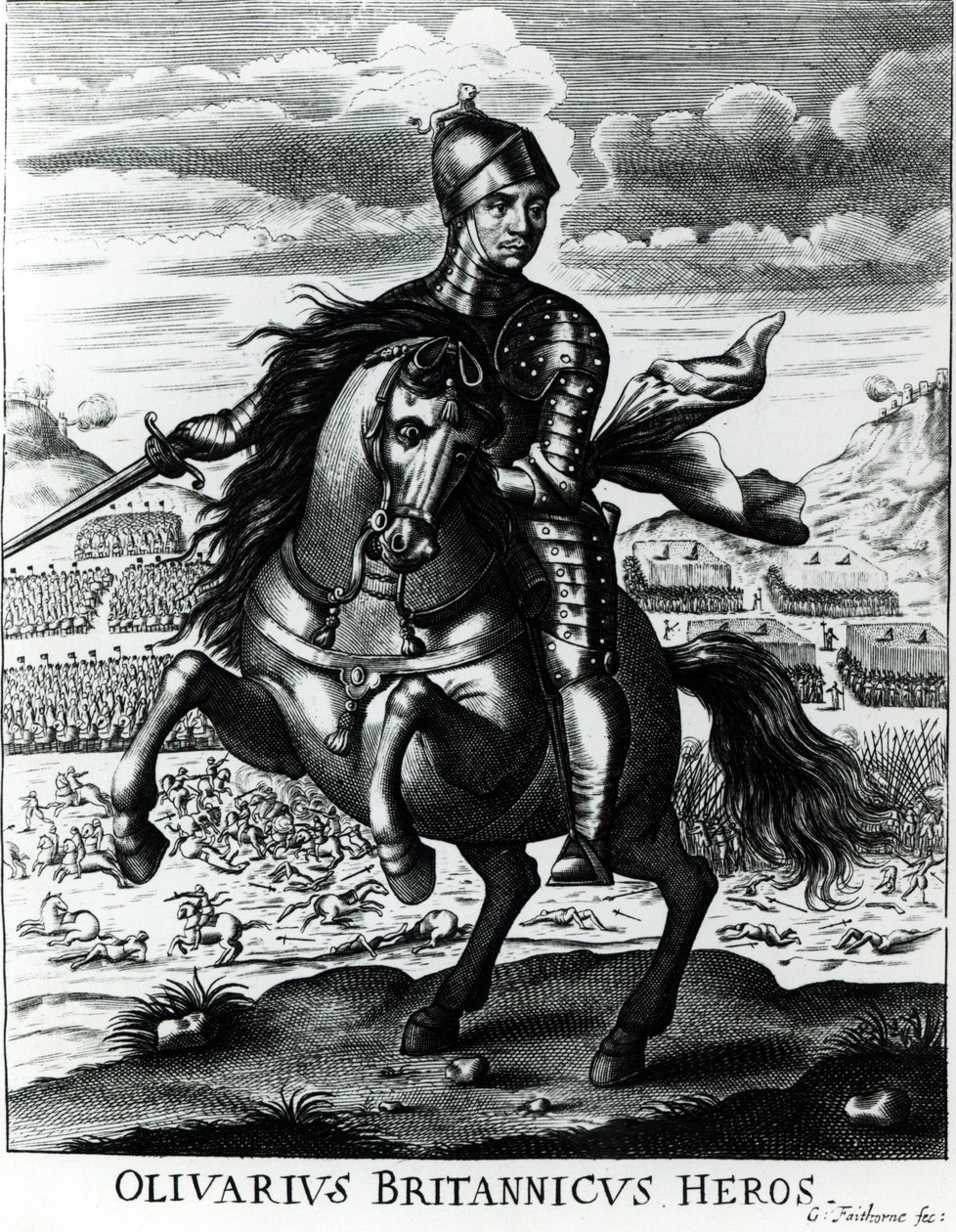 صورة الفروسية لأوليفر كرومويل (1599-1658) بواسطة مدرسة اللغة الإنجليزية