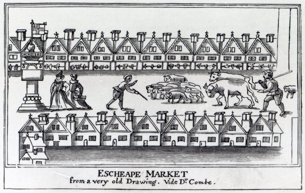 سوق Escheape ، بعد رسم أصلي من c.1598 بواسطة مدرسة اللغة الإنجليزية