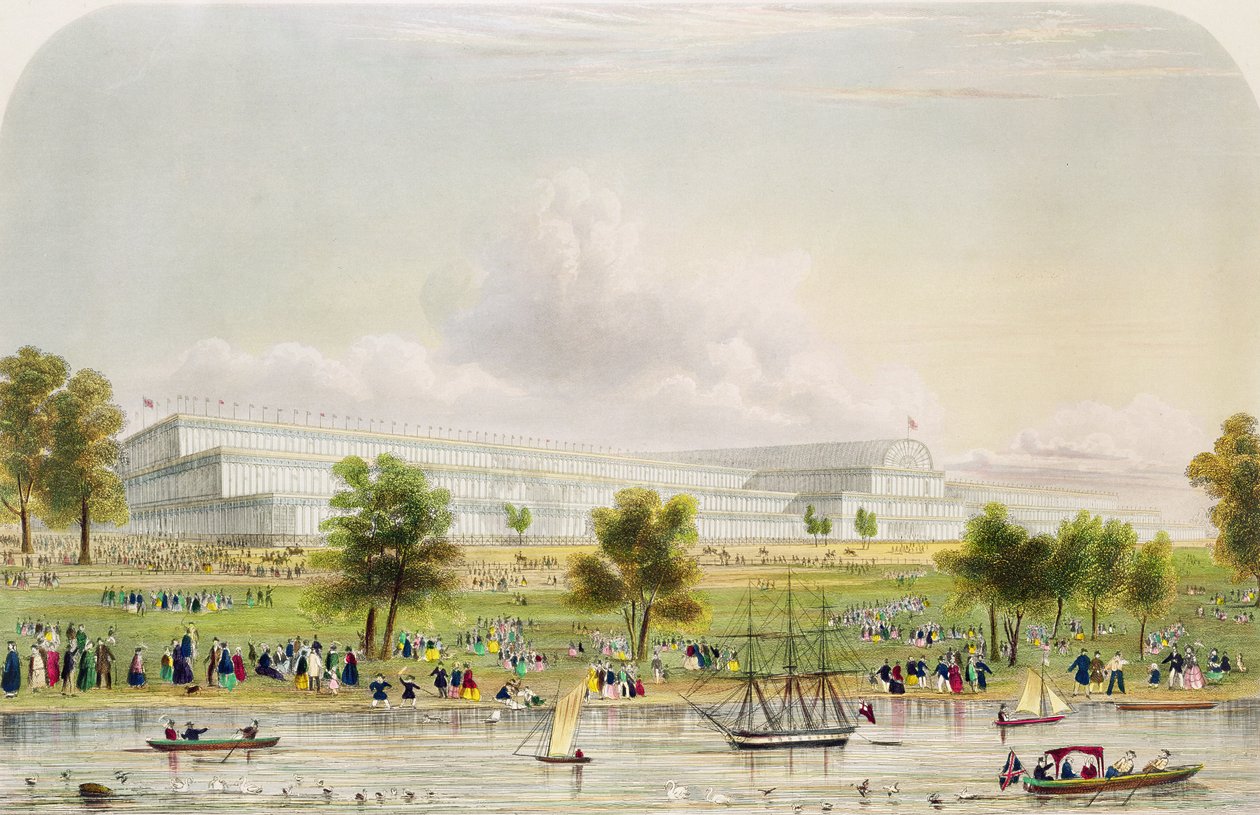 المنظر الخارجي للمعرض الكبير لجميع الأمم ، من السربنتين ، الحانة. بواسطة Reed and Co. 1851 (طباعة) بواسطة مدرسة اللغة الإنجليزية