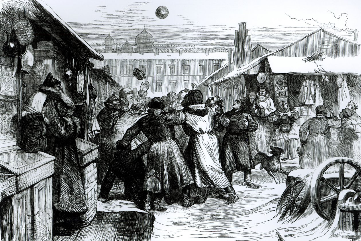 كرة القدم في سوق اليهود ، سانت بطرسبرغ ، من "أخبار لندن المصورة" ، 1874 1874 بواسطة مدرسة اللغة الإنجليزية