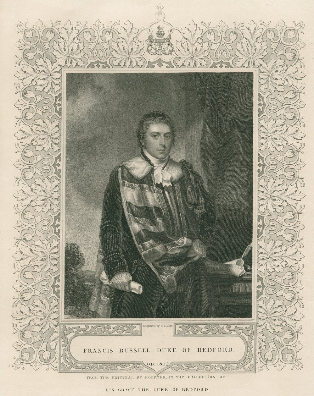 فرانسيس راسل (1765-1802) دوق بيدفورد الخامس ، منقوش بواسطة WT Mote بواسطة مدرسة اللغة الإنجليزية