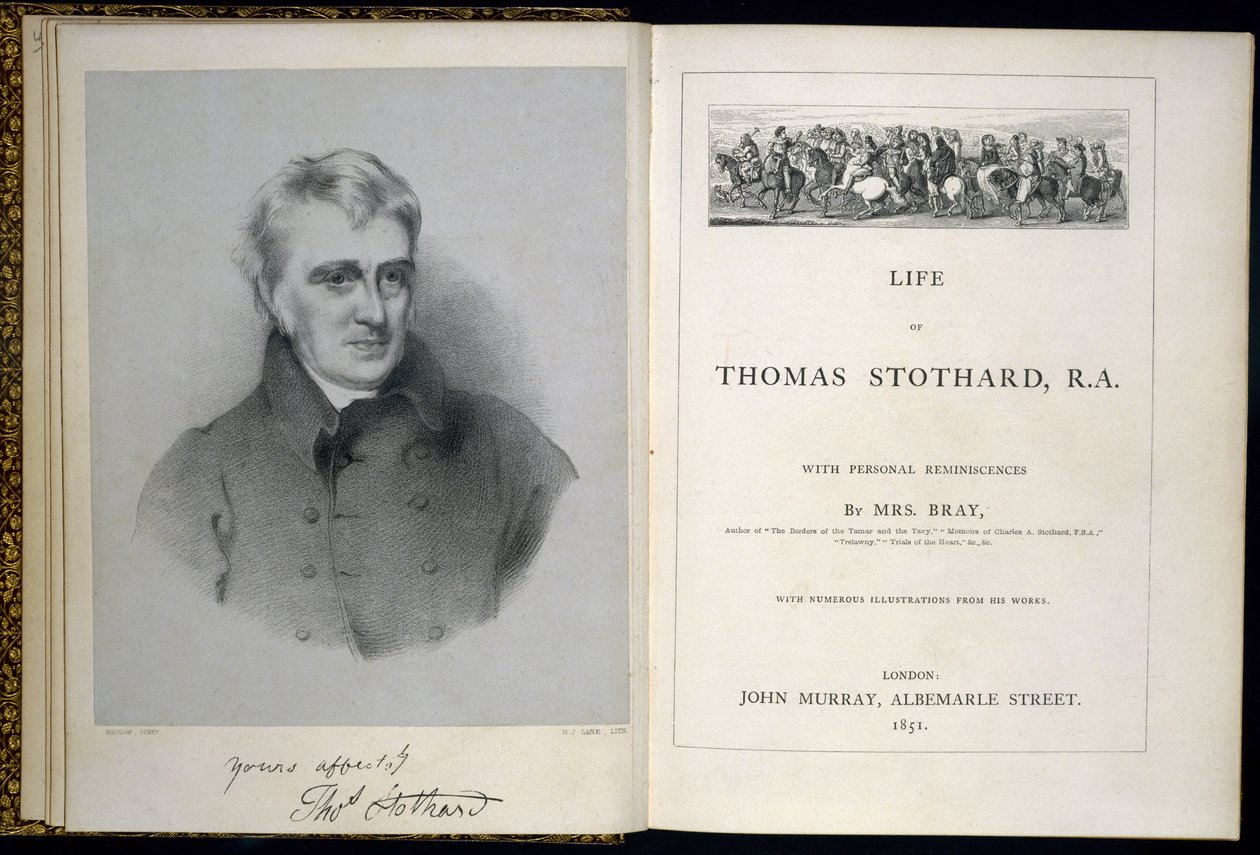 الصفحة الأمامية وصفحة العنوان لـ "حياة توماس ستوتارد ، RA" بقلم آنا إليزا براي ، لندن ، 1851 بواسطة مدرسة اللغة الإنجليزية